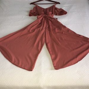 Leith coral jumpsuit with cold shoulder sleeves